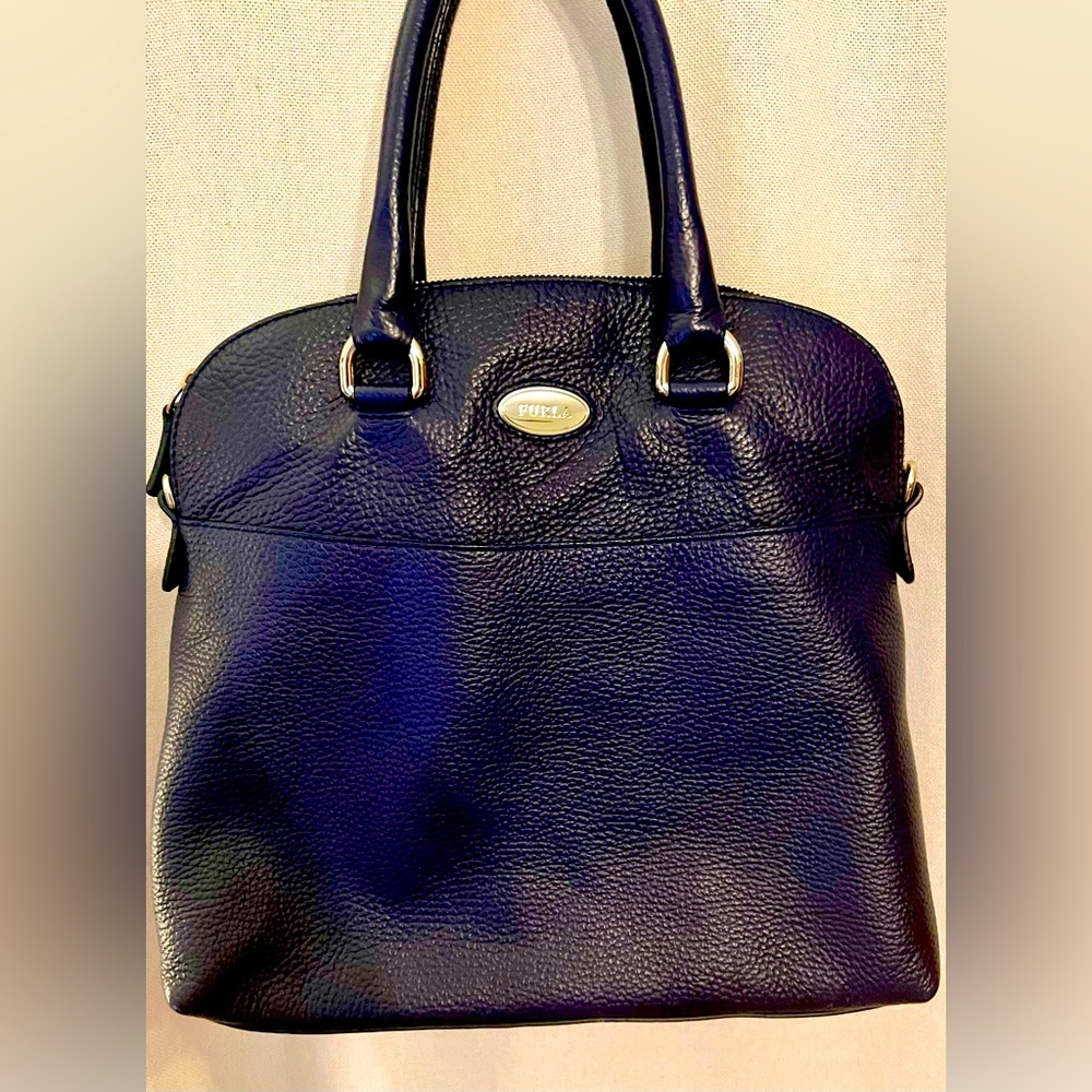 Furla Michelle Medium 2-Way Pebbled
Leather Dome Satchel Bag Navy NWOT